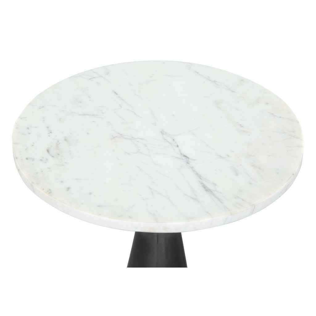 23" White And Black Marble And Steel Round Pedestal End Table