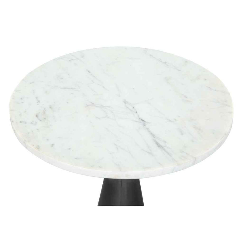 23" White And Black Marble And Steel Round Pedestal End Table