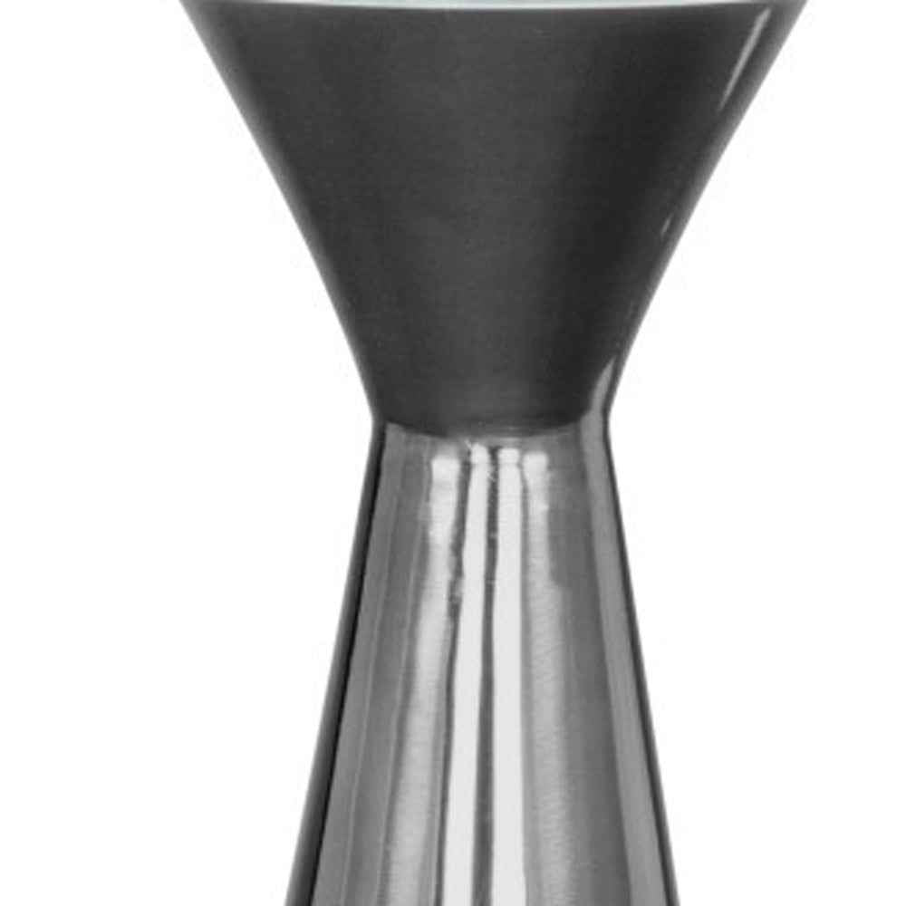 23" White And Black Marble And Steel Round Pedestal End Table