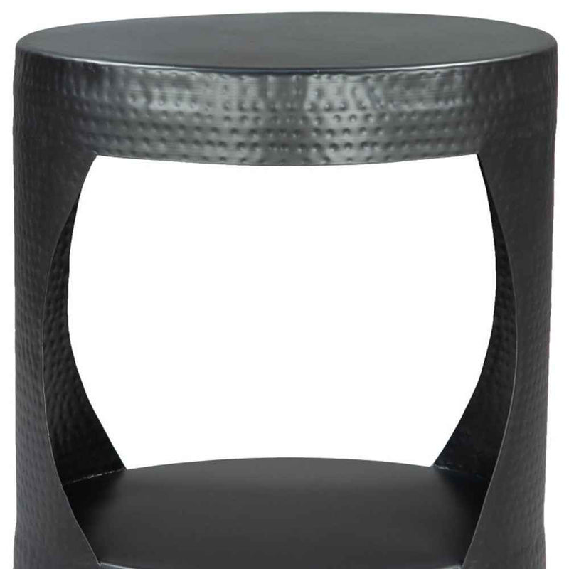 20" Black Iron Round Floor Shelf End Table
