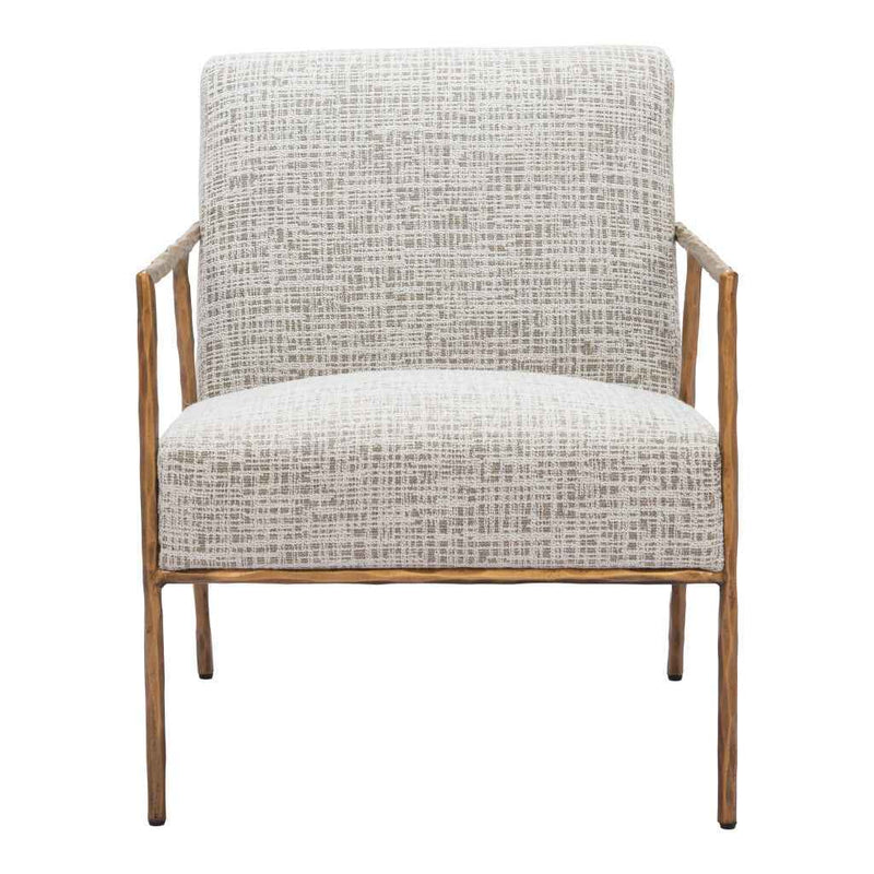 25" Beige And Gold Upholstered Arm Chair
