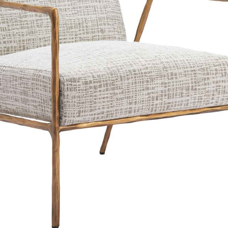 25" Beige And Gold Upholstered Arm Chair