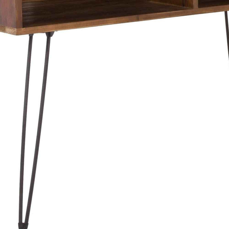 48" Black And Brown Metal And Reclaimed Wood Open Shelving TV Stand