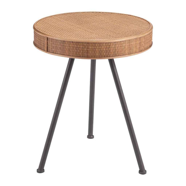 23" Natural and Gray Rattan and Steel Round End Table Default Title