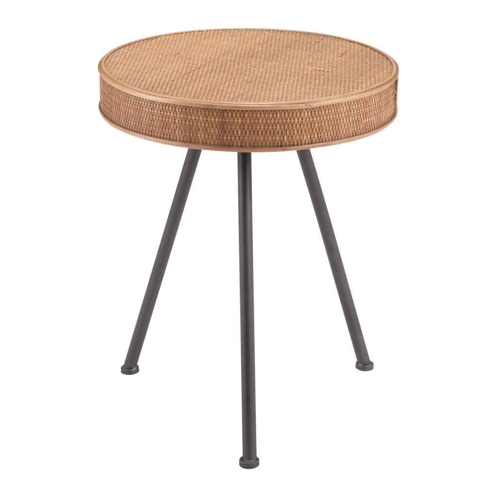 23" Natural and Gray Rattan and Steel Round End Table