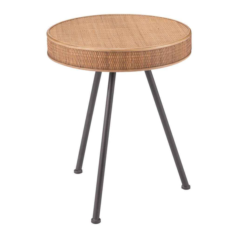23" Natural and Gray Rattan and Steel Round End Table