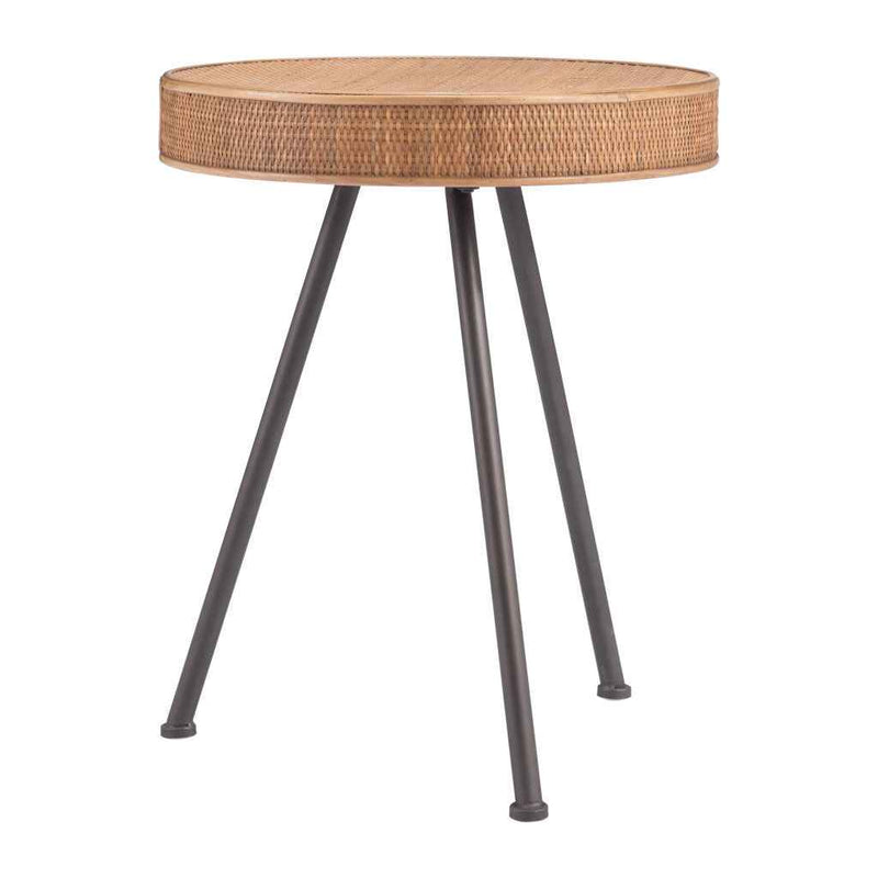 23" Natural and Gray Rattan and Steel Round End Table