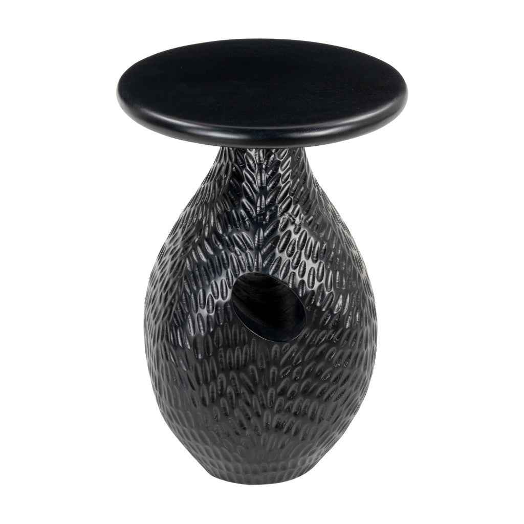 20" Black Solid Wood Round Pedestal End Table