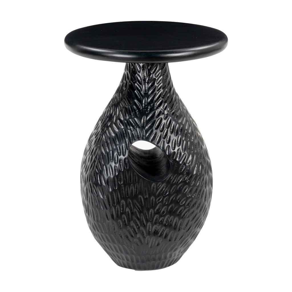 20" Black Solid Wood Round Pedestal End Table