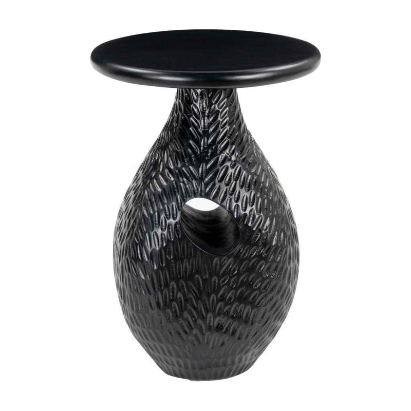 20" Black Solid Wood Round Pedestal End Table