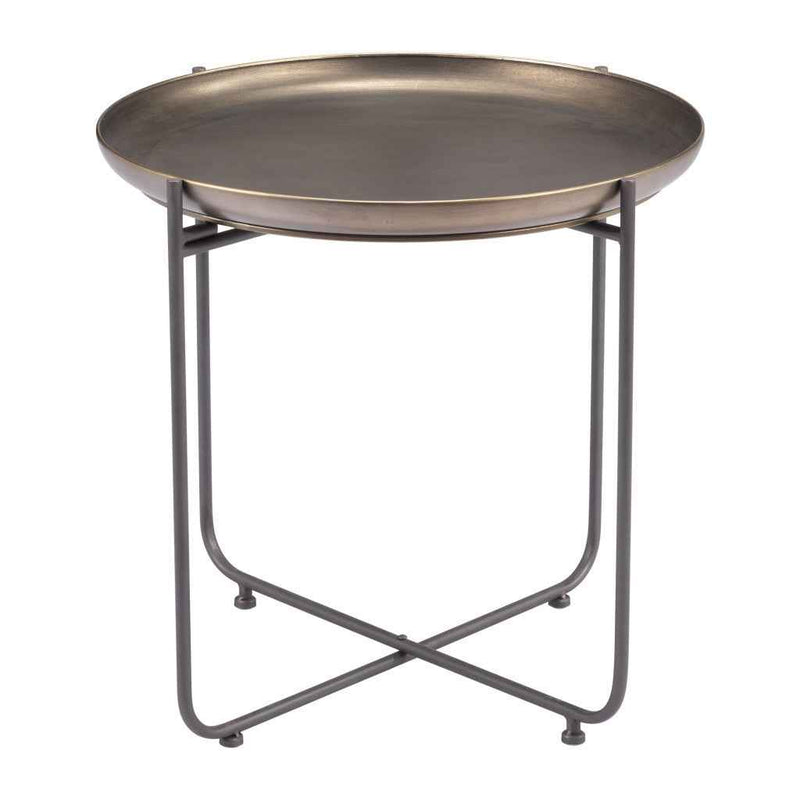21" Bronze and Gray Steel Round Cross Legs End Table