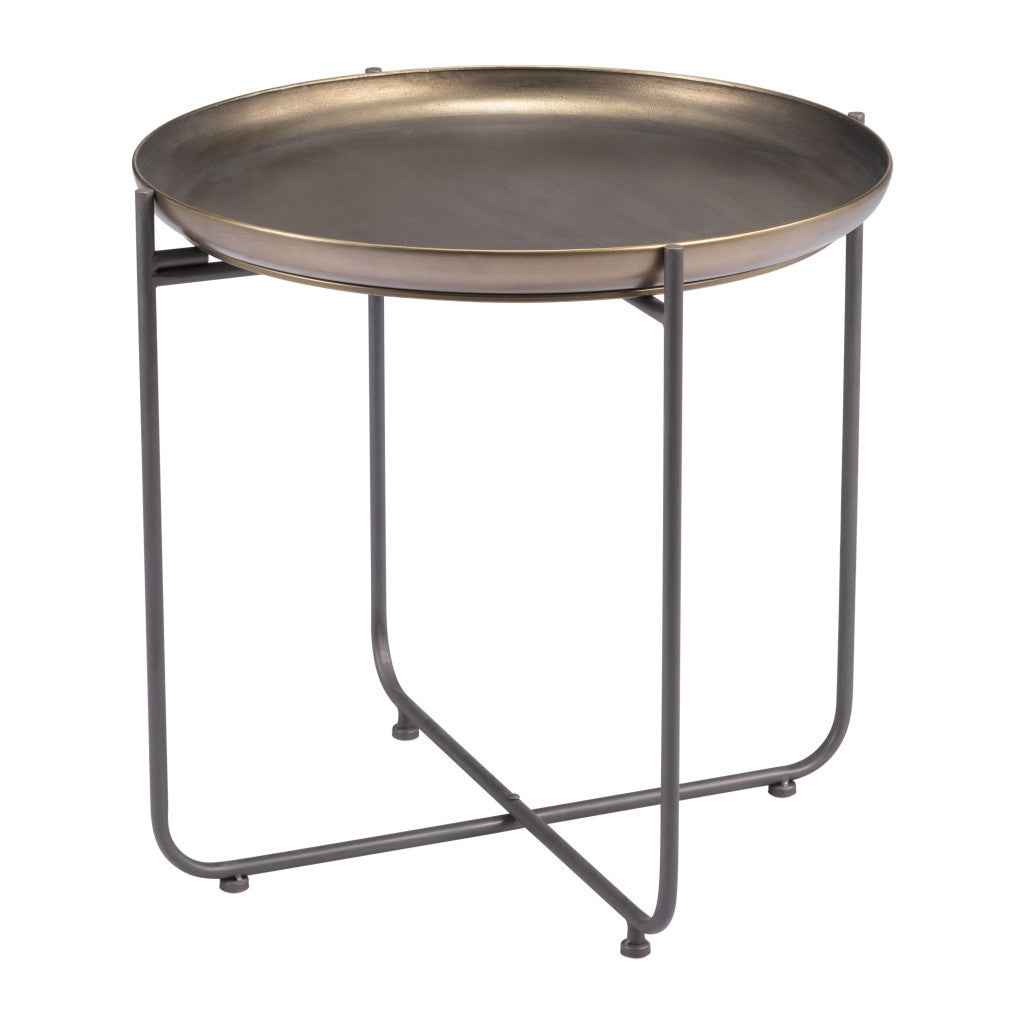 21" Bronze and Gray Steel Round Cross Legs End Table