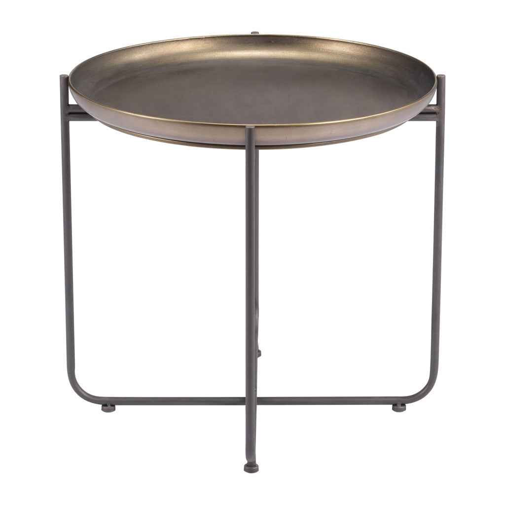 21" Bronze and Gray Steel Round Cross Legs End Table