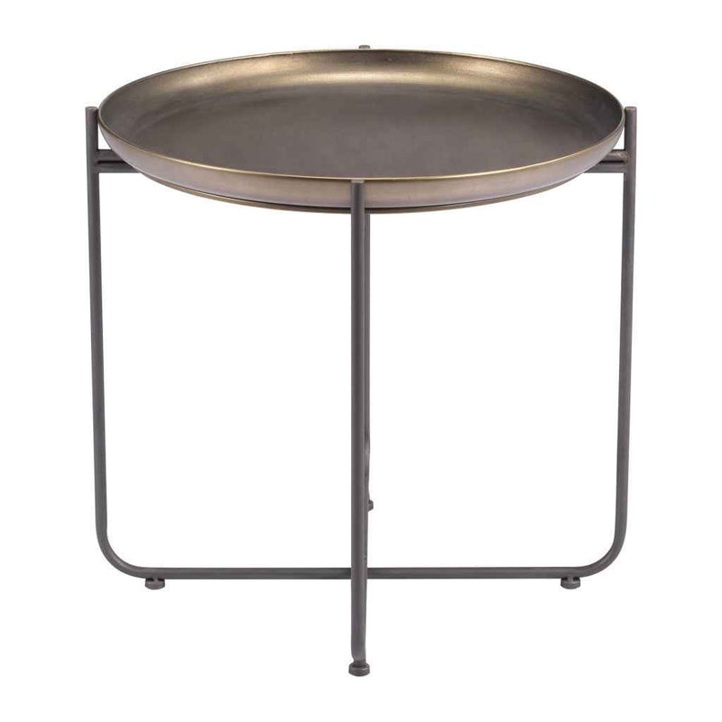 21" Bronze and Gray Steel Round Cross Legs End Table