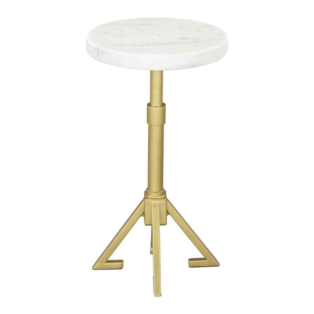 22" White And Gold Marble And Iron Round Pedestal End Table