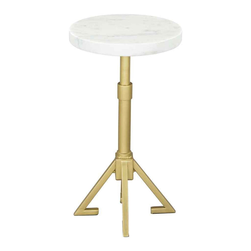 22" White And Gold Marble And Iron Round Pedestal End Table
