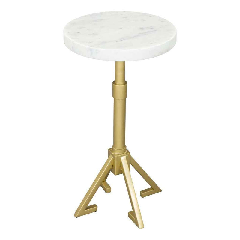 22" White And Gold Marble And Iron Round Pedestal End Table