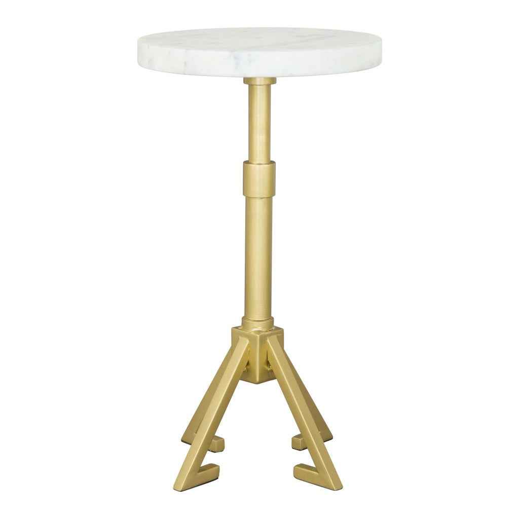 22" White And Gold Marble And Iron Round Pedestal End Table