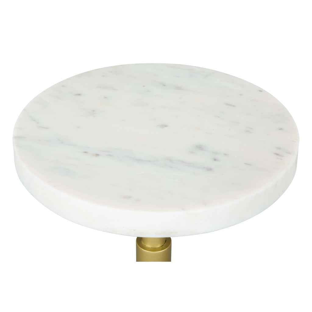 22" White And Gold Marble And Iron Round Pedestal End Table