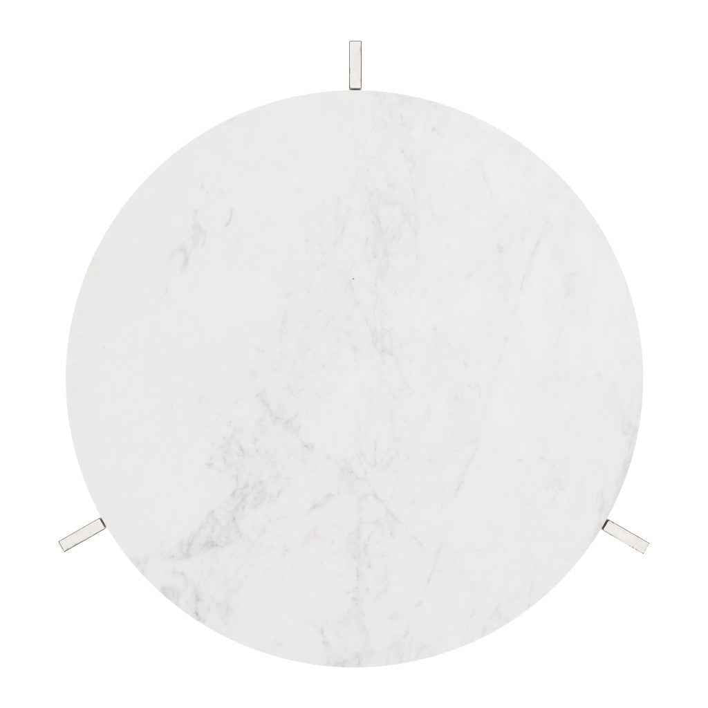 25" White And Silver Marble And Aluminum Round Cross Legs End Table