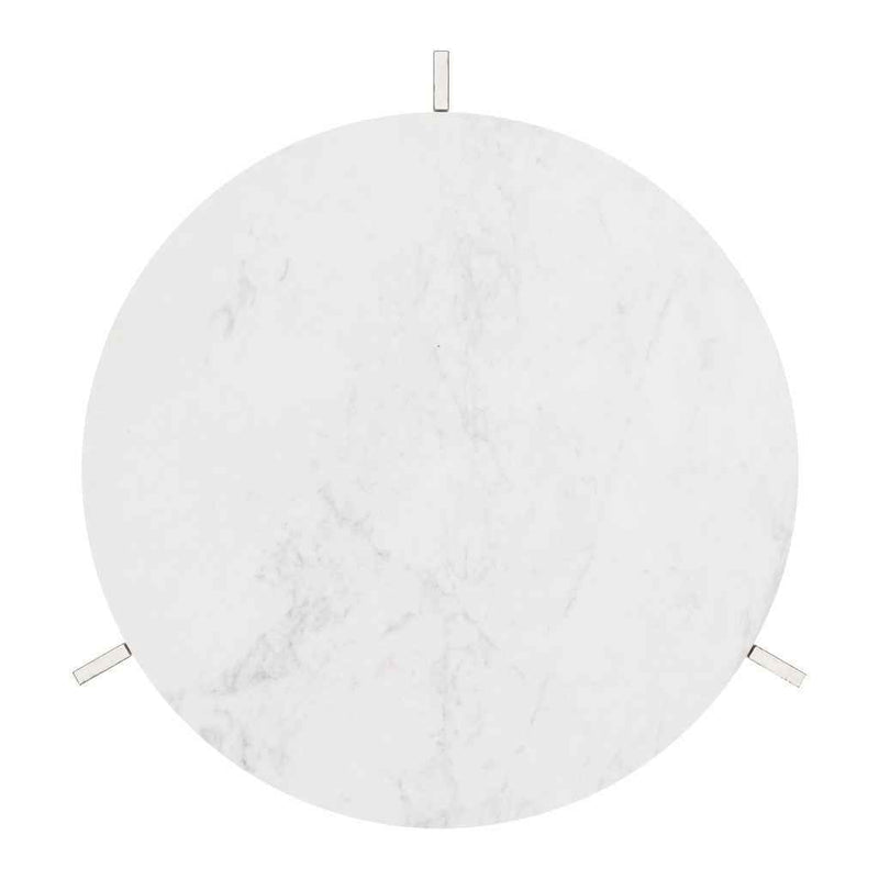 25" White And Silver Marble And Aluminum Round Cross Legs End Table