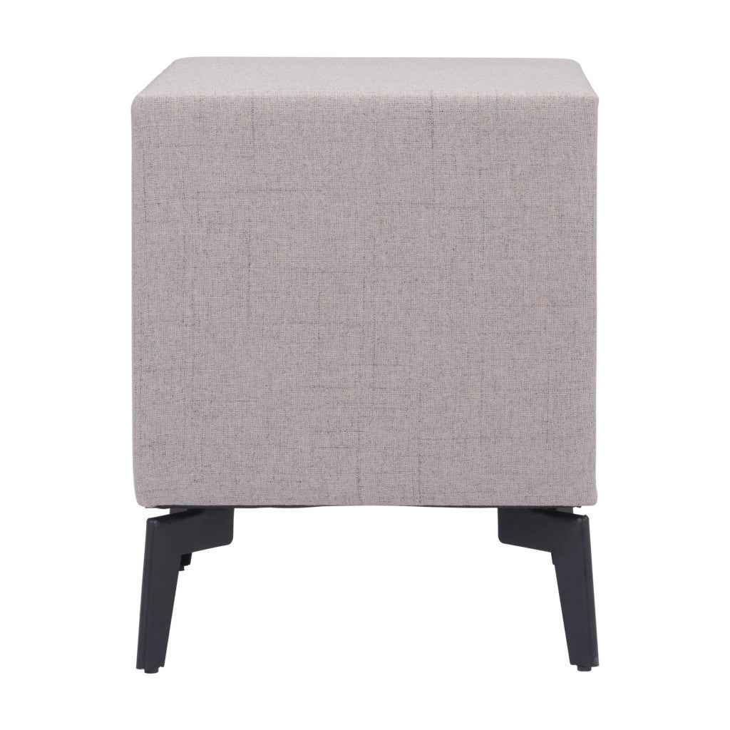 20" Gray and Black Fabric Wood and Steel End Table With Two Drawers