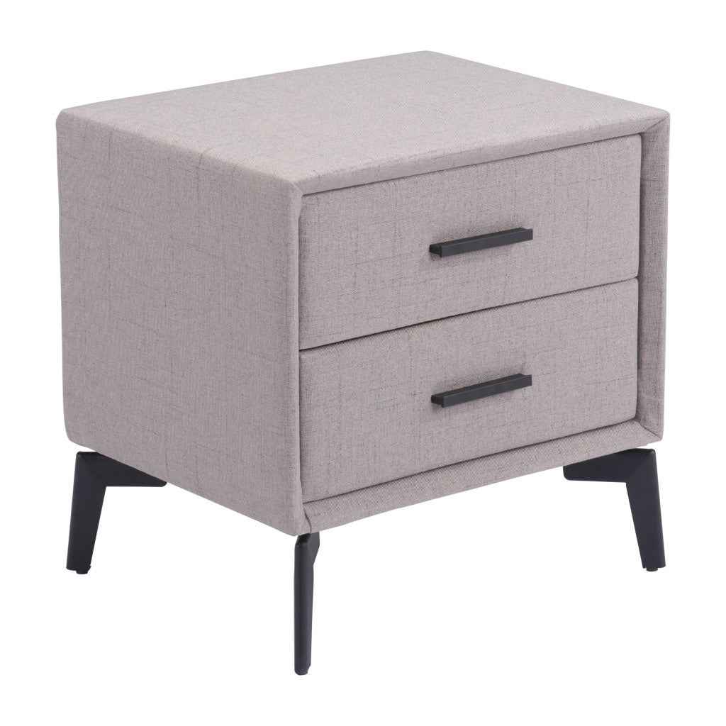 20" Gray and Black Fabric Wood and Steel End Table With Two Drawers
