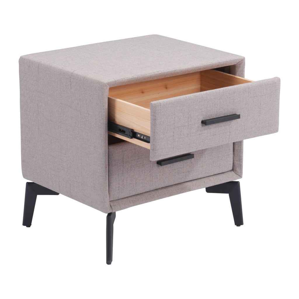 20" Gray and Black Fabric Wood and Steel End Table With Two Drawers