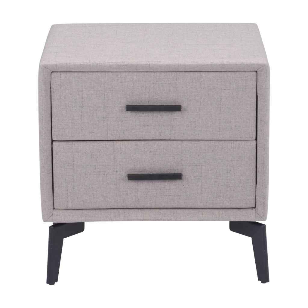 20" Gray and Black Fabric Wood and Steel End Table With Two Drawers