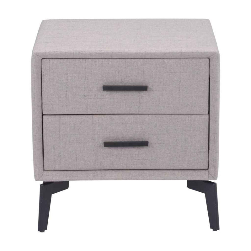 20" Gray and Black Fabric Wood and Steel End Table With Two Drawers