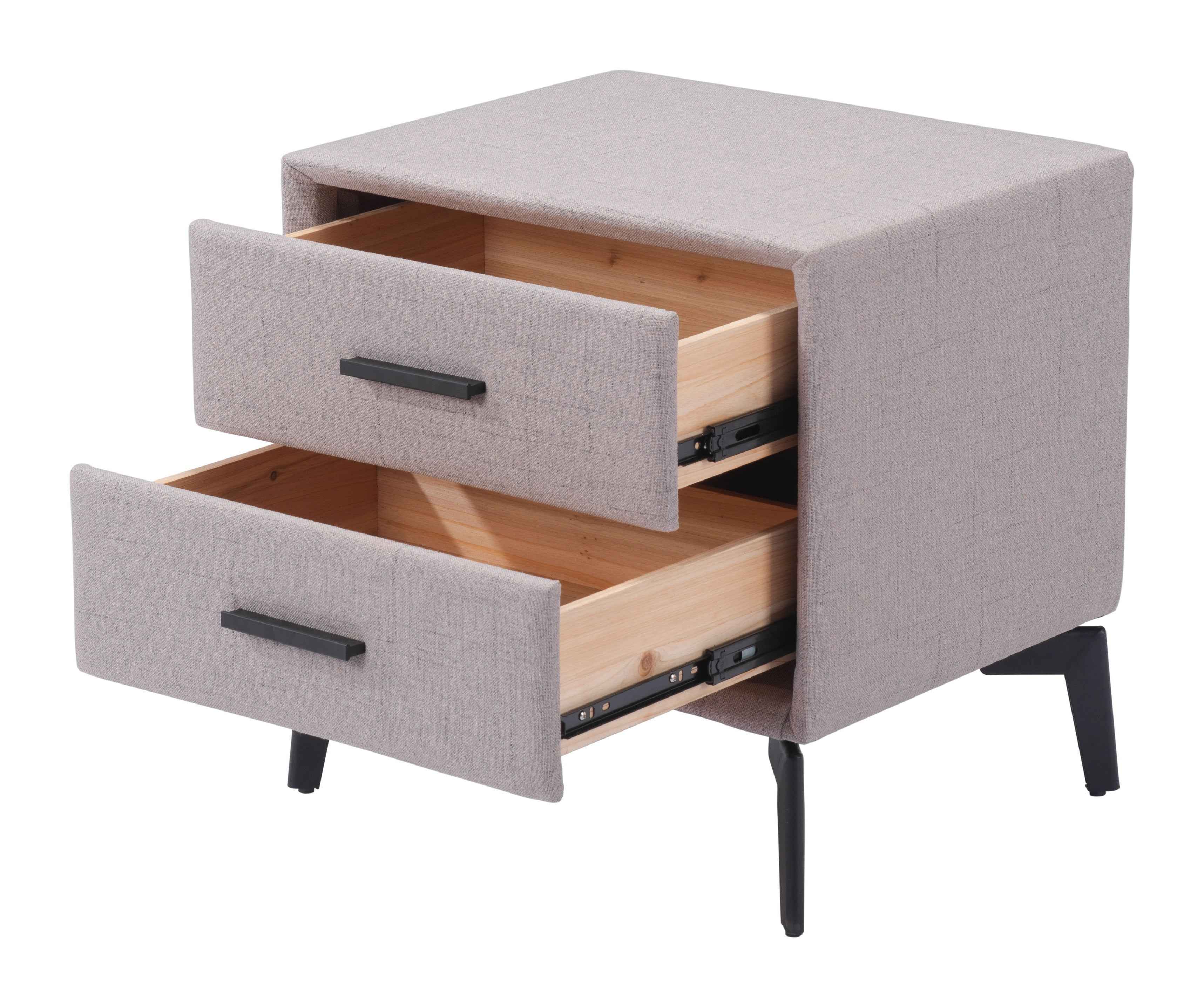 20" Gray and Black Fabric Wood and Steel End Table With Two Drawers