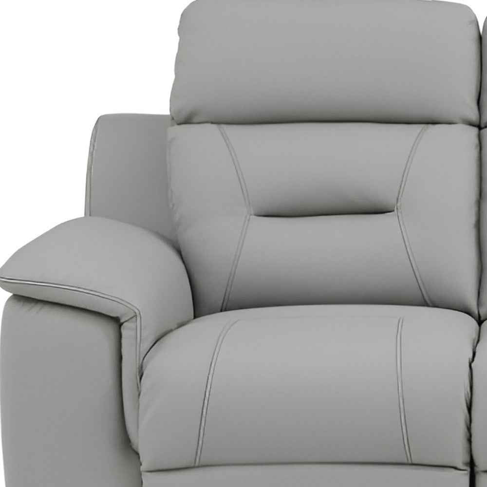 90" Gray Faux Leather Reclining Sofa With Brown Legs