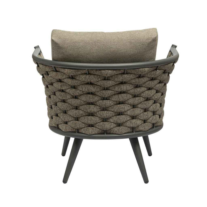 32" Gray And Taupe Woven Aluminum Outdoor Arm Chair with Taupe Cushion
