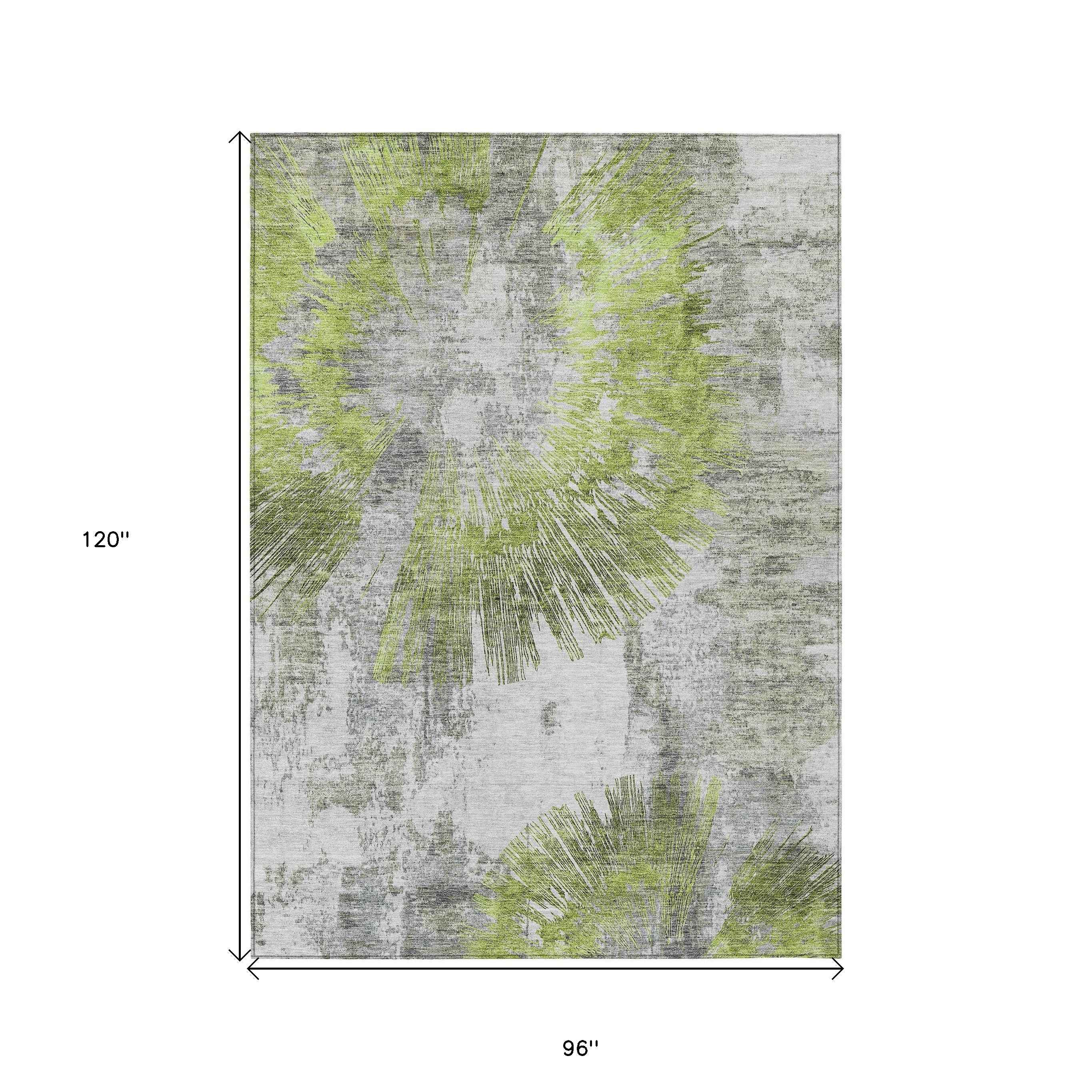 8' X 10' Artichoke Green Gray And Charcoal Abstract Washable Indoor Outdoor Area Rug