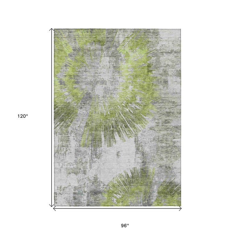 8' X 10' Artichoke Green Gray And Charcoal Abstract Washable Indoor Outdoor Area Rug