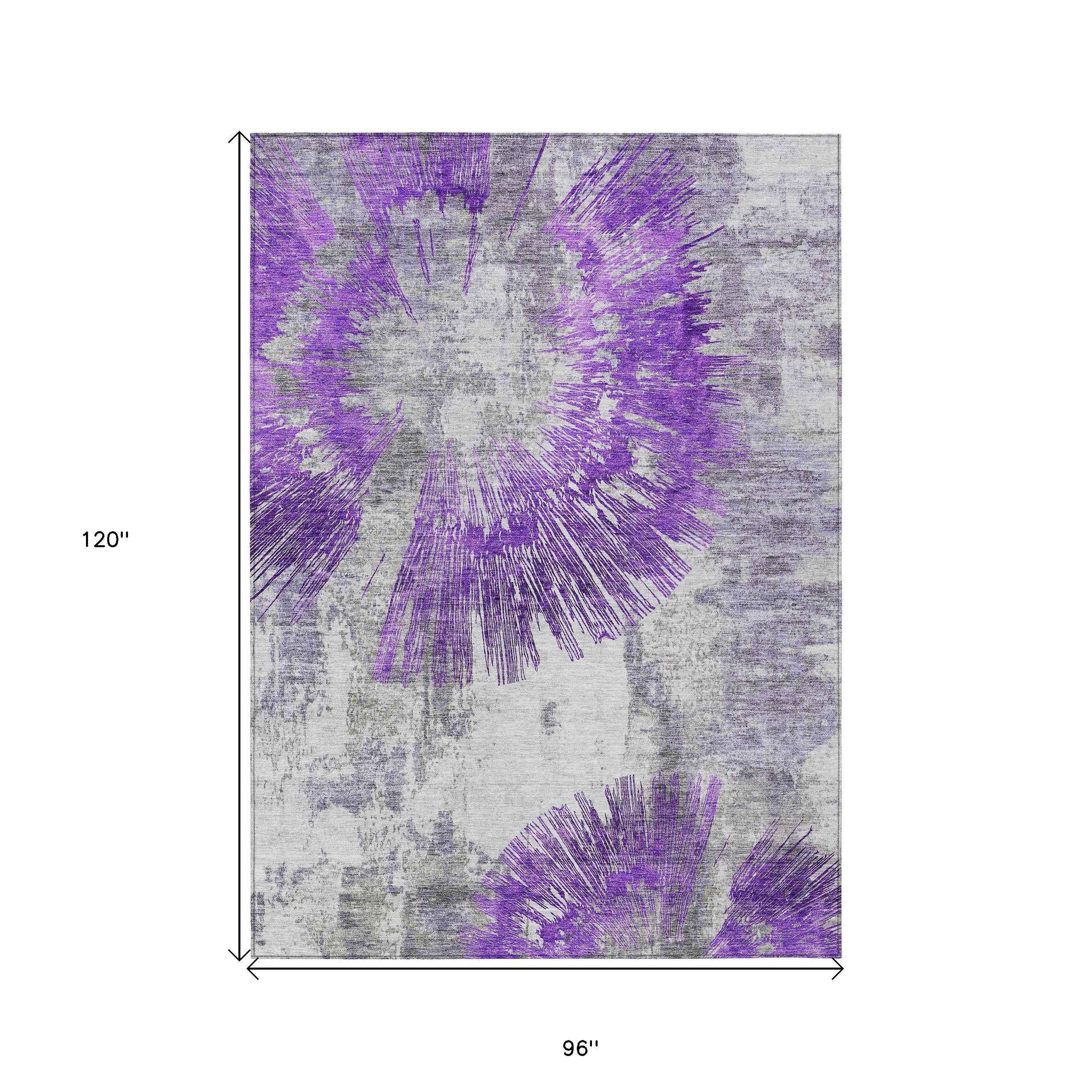 8' X 10' Purple Gray And Charcoal Abstract Washable Indoor Outdoor Area Rug