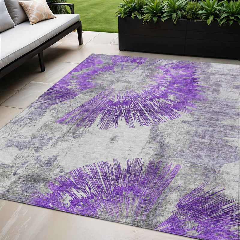 5' X 8' Purple Gray And Charcoal Abstract Washable Indoor Outdoor Area Rug