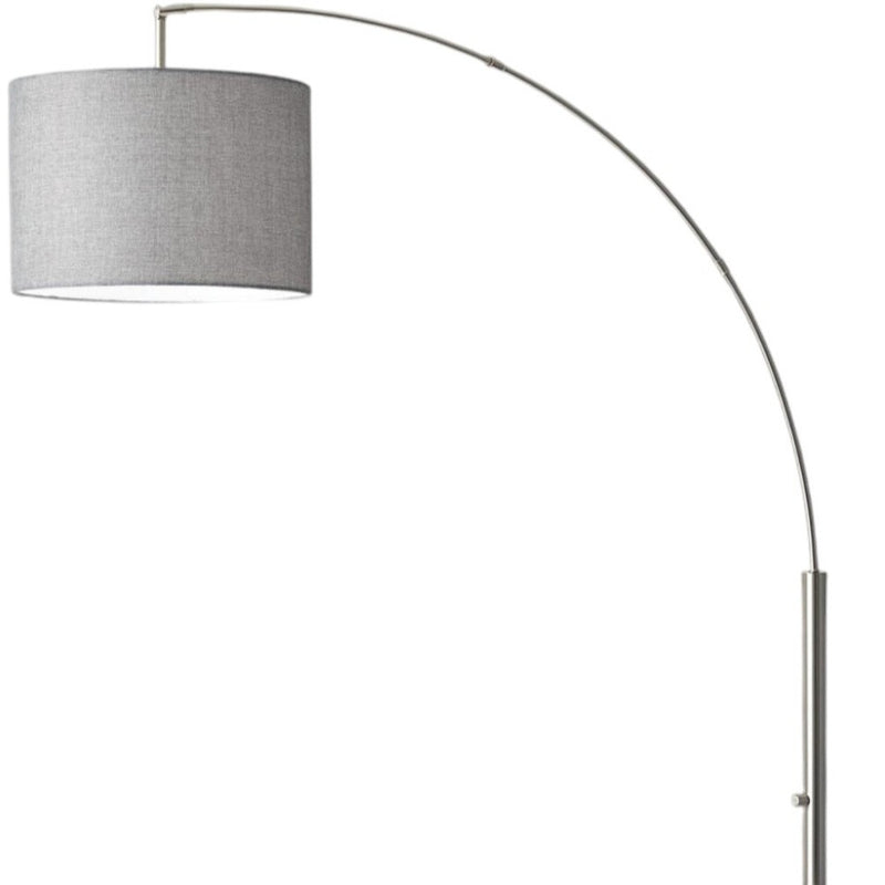 74" Silver Metal Arched Floor Lamp With Gray Linen Drum Shade - Lighting