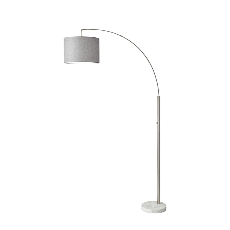 74" Silver Metal Arched Floor Lamp With Gray Linen Drum Shade - Lighting