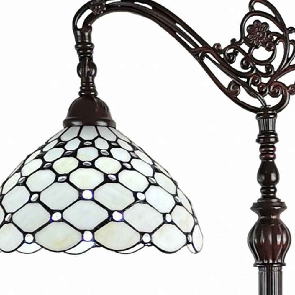 62" Brown And White Metal Floor Lamp With White Glass Bowl Shade