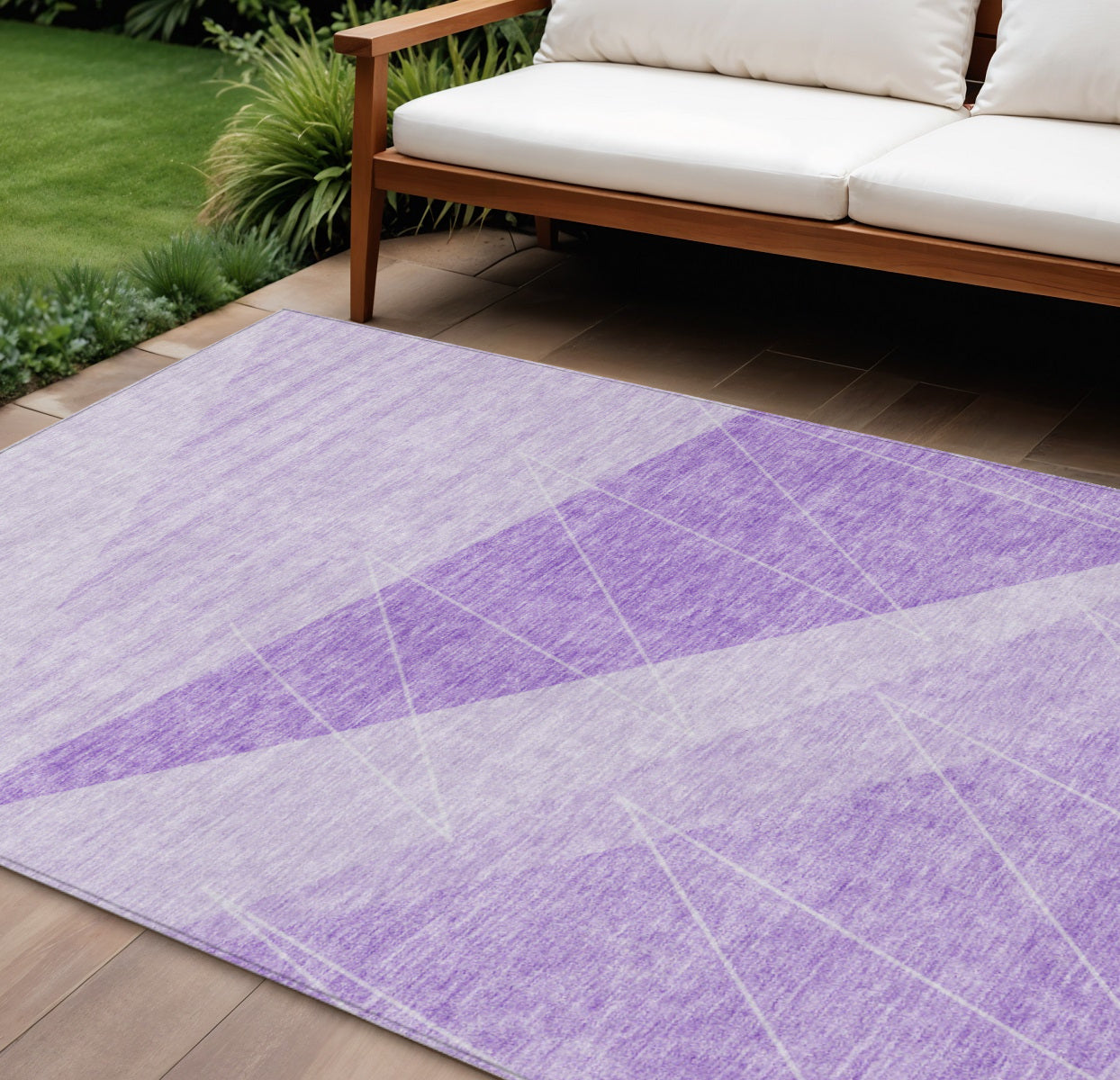9' X 12' Lavender And Purple Geometric Washable Indoor Outdoor Area Rug - Outdoor