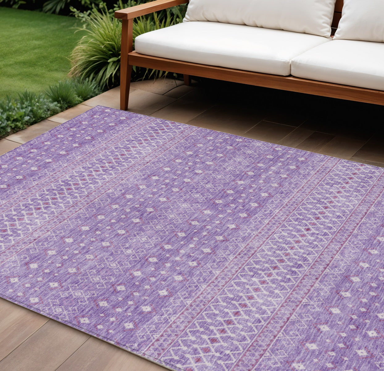 10' X 14' Lavender And Purple Tribal Washable Indoor Outdoor Area Rug - Sports & Outdoor