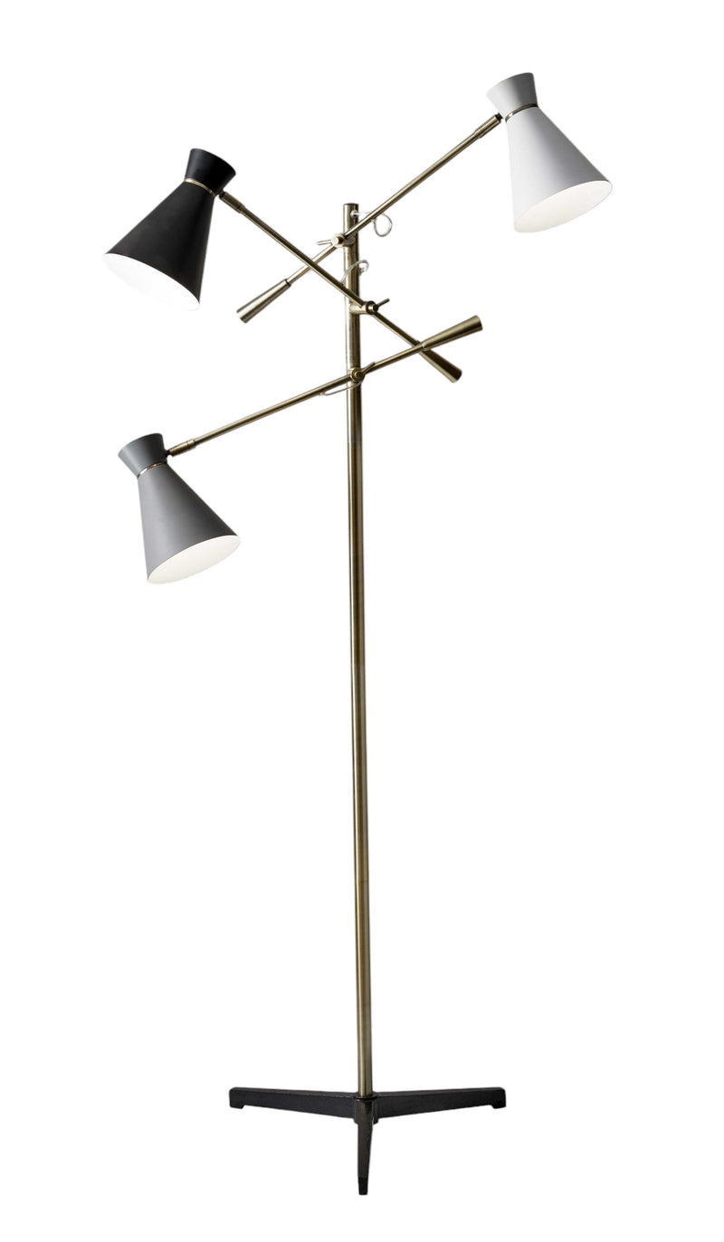 71" Brass Metal Novelty Floor Lamp With Black And White Iron Cone Shade - Lighting