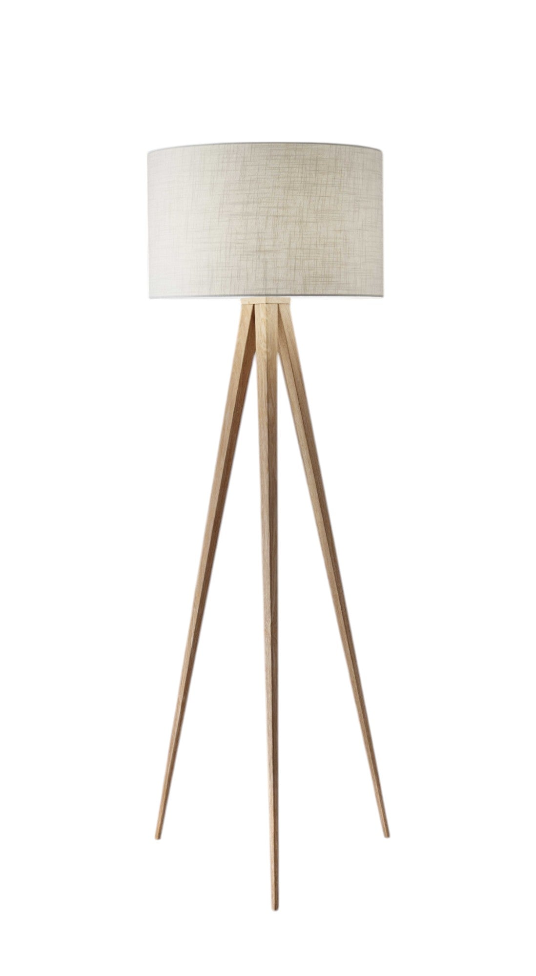 60" Natural Metal Tripod Floor Lamp With White Fabric Drum Shade - Lighting
