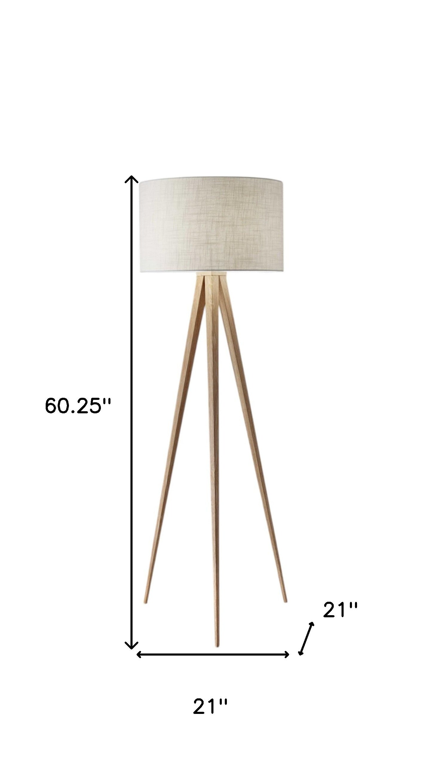 60" Natural Metal Tripod Floor Lamp With White Fabric Drum Shade - Lighting