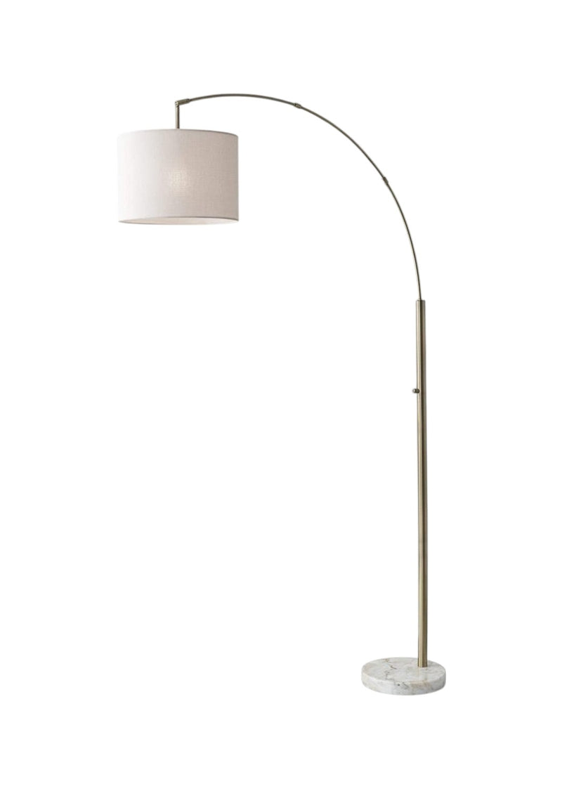 74" Brass Metal Arc Floor Lamp With Off White Linen Drum Shade - Lighting