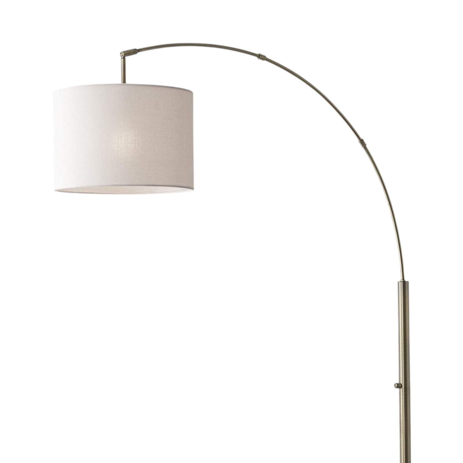 74" Brass Metal Arc Floor Lamp With Off White Linen Drum Shade - Lighting