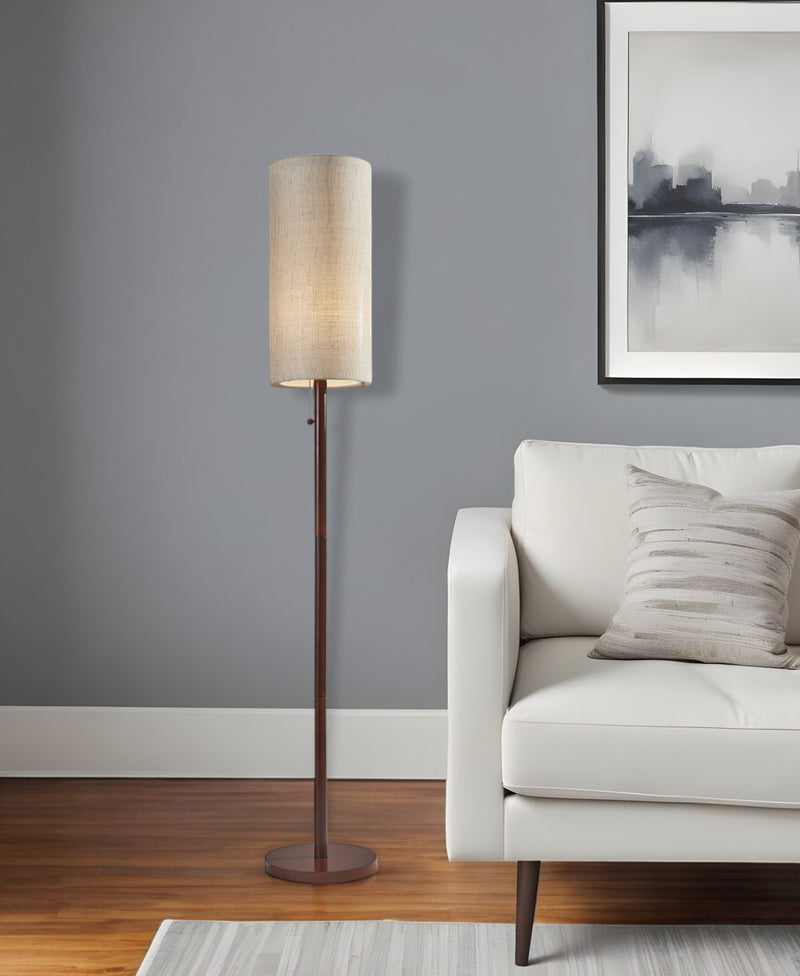 65" Brown Solid Wood Floor Lamp With Beige Linen Drum Shade - Lighting