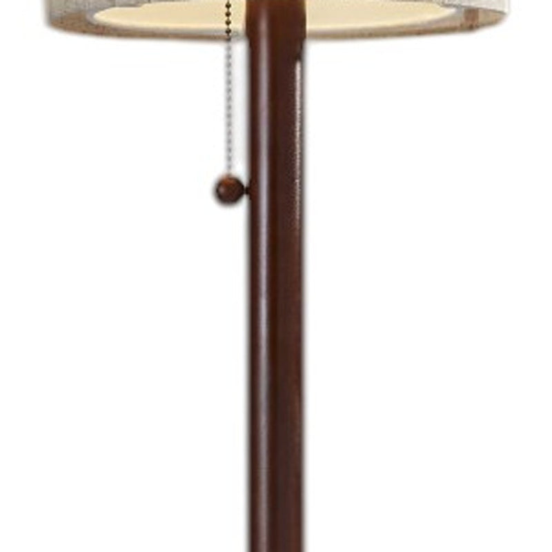 65" Brown Solid Wood Floor Lamp With Beige Linen Drum Shade - Lighting