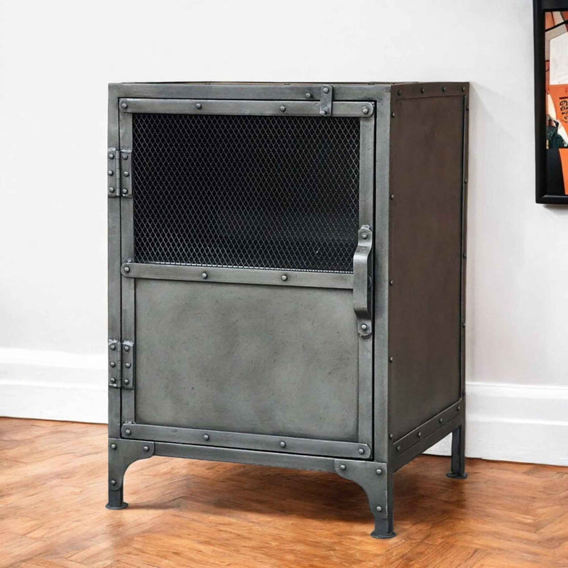 20" Silver Metal Accent Cabinet With Two Shelves